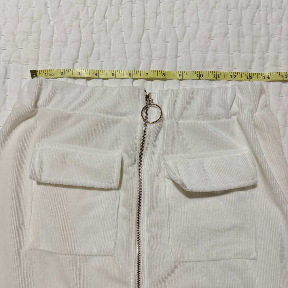 MARCI White Front-Zip Pocket Skirt Size M Stretch Ribbed 95% Poly 5% Spandex - Picture 3 of 6
